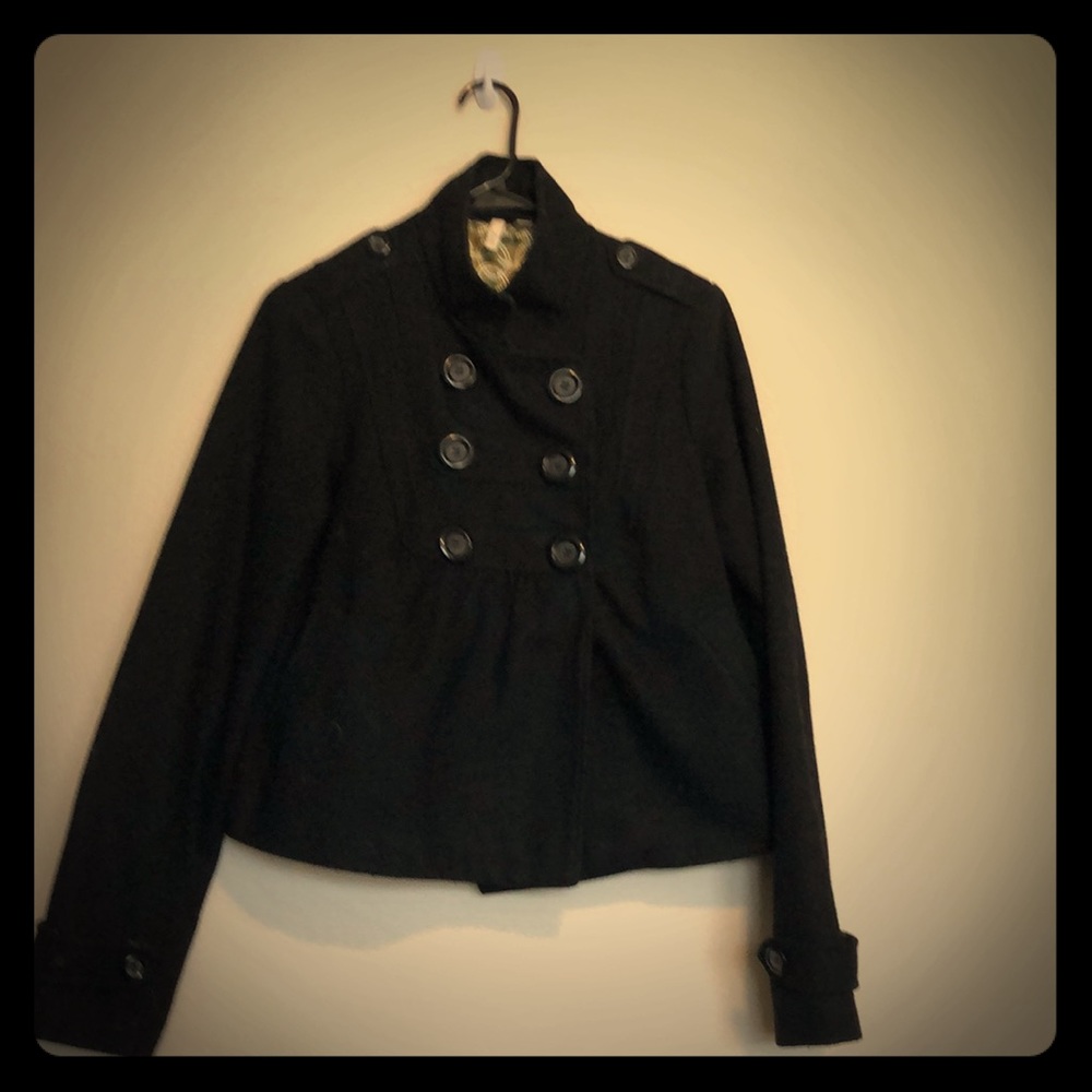 Black short trench coat with large buttons